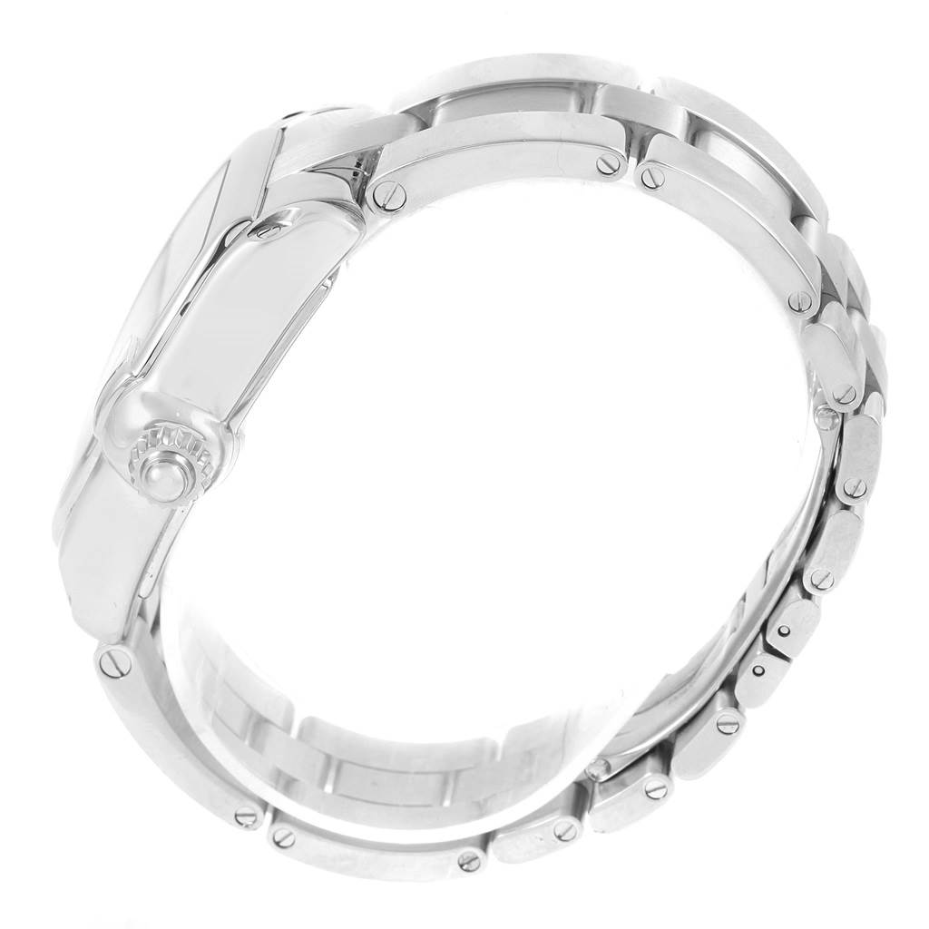 The image shows a side view of a Cartier Roadster W62025V3 Men's Stainless Steel Silver Dial W62025V3 Men's Stainless Steel Silver Dial watch, focusing on the bracelet and crown.