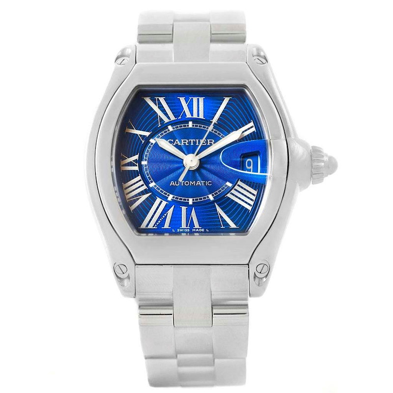 Cartier Roadster Blue Dial Steel Mens Watch W62048V3 Box and Papers SwissWatchExpo