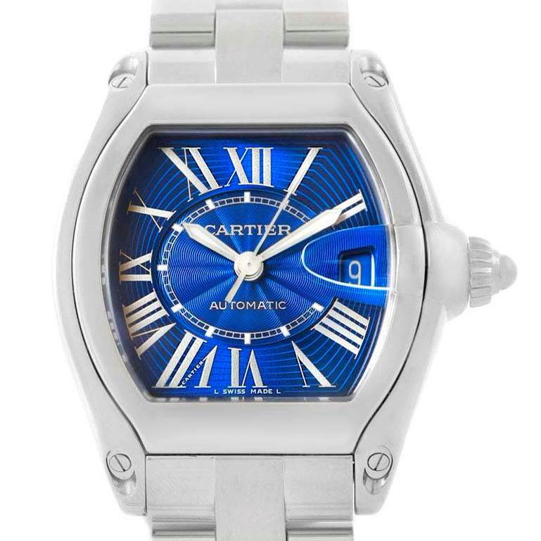 Cartier Roadster Blue Dial Steel Mens Watch W62048V3 Box and Papers SwissWatchExpo