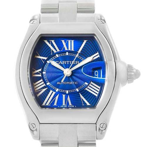 Photo of Cartier Roadster Blue Dial Steel Mens Watch W62048V3 Box and Papers