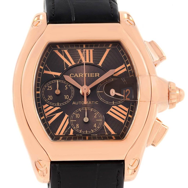 Cartier Roadster Chronograph XL 18K Rose Gold Mens Watch W62042Y5 SwissWatchExpo