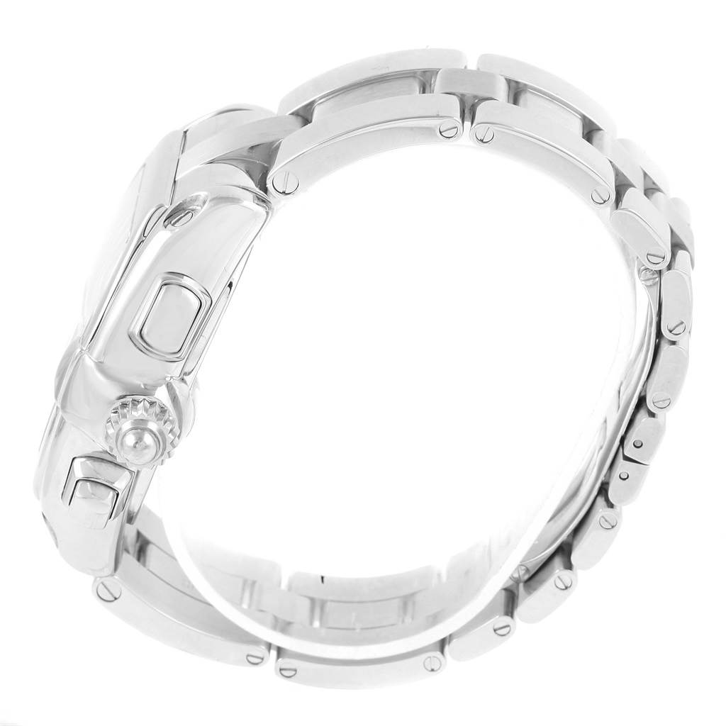 The image shows a side view of the Cartier Roadster W62019X6 Men's Stainless Steel Silver Dial W62019X6 Men's Stainless Steel Silver Dial watch, highlighting the case, crown, and bracelet.