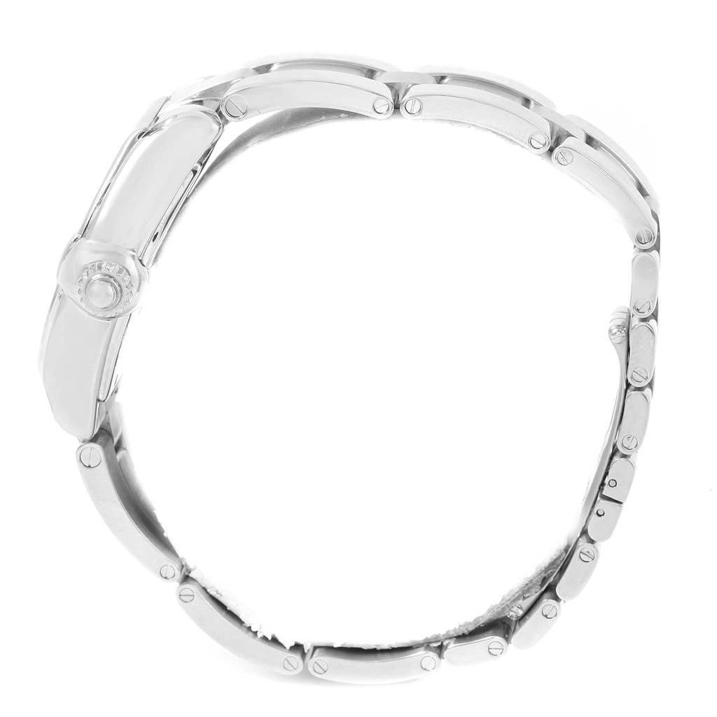 This image shows the side view of the bracelet and crown of a Cartier Roadster W62002V3 Men's Stainless Steel Black Dial W62002V3 Men's Stainless Steel Black Dial watch.