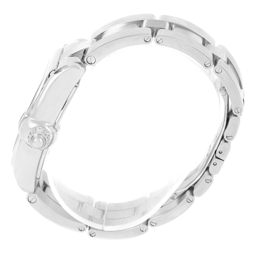 The image shows a side view of the bracelet and clasp mechanism of the Cartier Roadster W62041V3 Men
s Stainless Steel Black Dial W62041V3 Men
s Stainless Steel Black Dial watch.