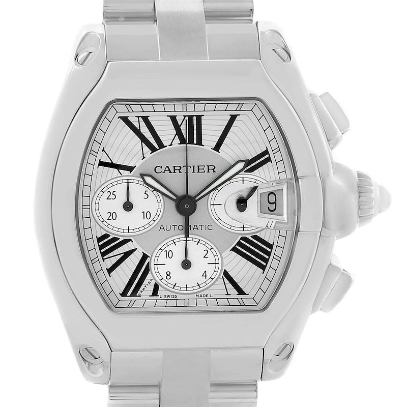 Cartier Roadster XL Chronograph Silver Dial Mens Watch W62019X6 SwissWatchExpo