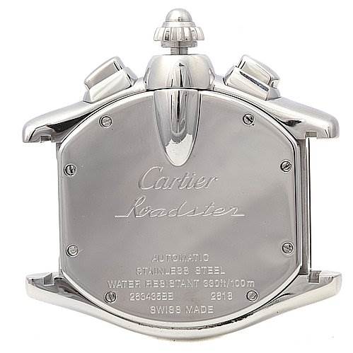 This is the back view of the Roadster model by Cartier, showing the case and crown.