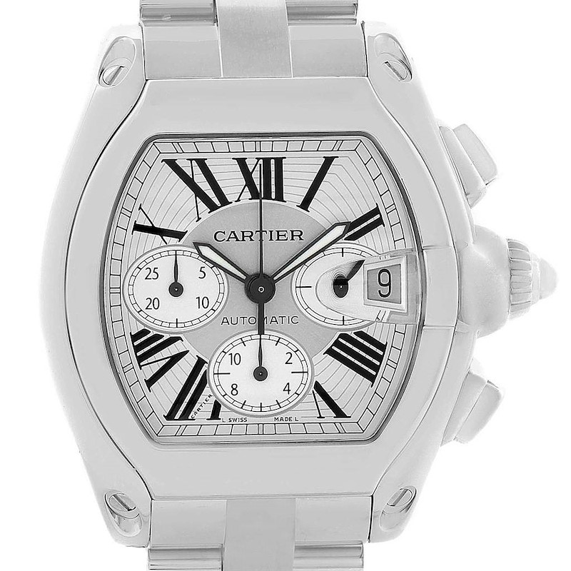 Cartier Roadster XL Chronograph Silver Dial Watch W62019X6 Box Papers SwissWatchExpo