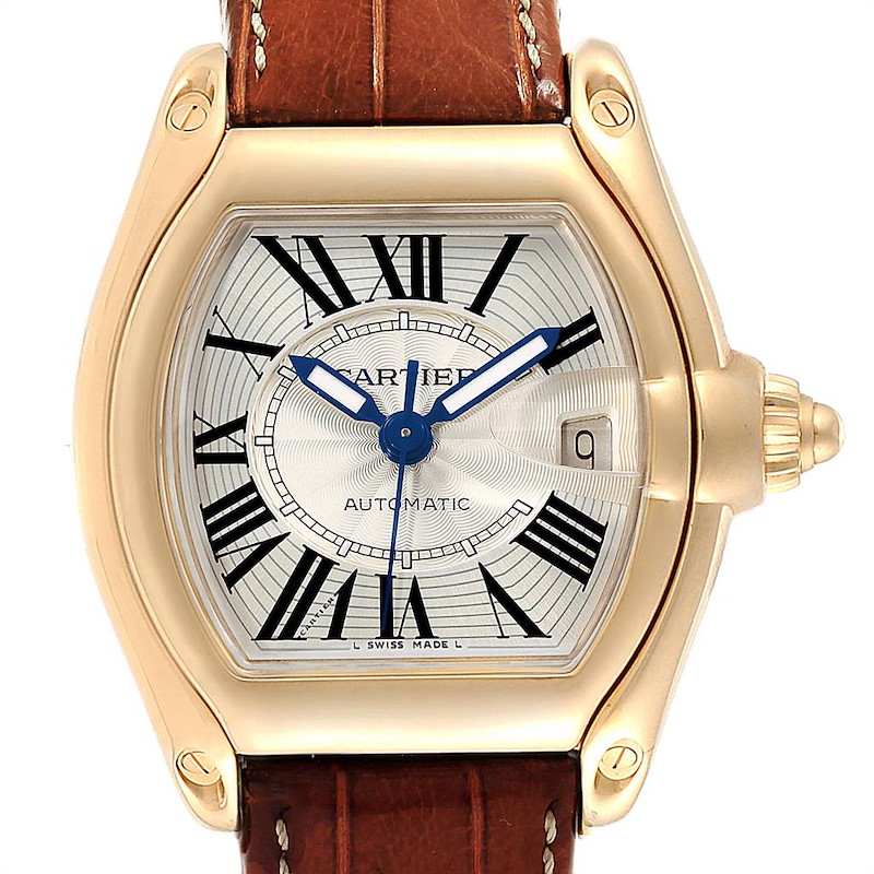 Cartier Roadster 18K Yellow Gold Large Mens Watch W62005V2 Box Papers SwissWatchExpo