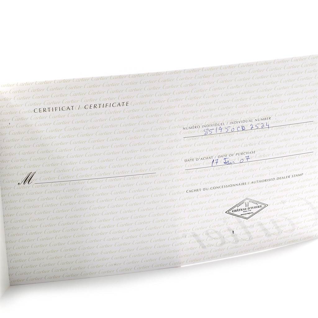 This image shows the certificate document for the Cartier Roadster W62005V1 Men's Yellow Gold Silver Dial W62005V1 Men's Yellow Gold Silver Dial model watch.