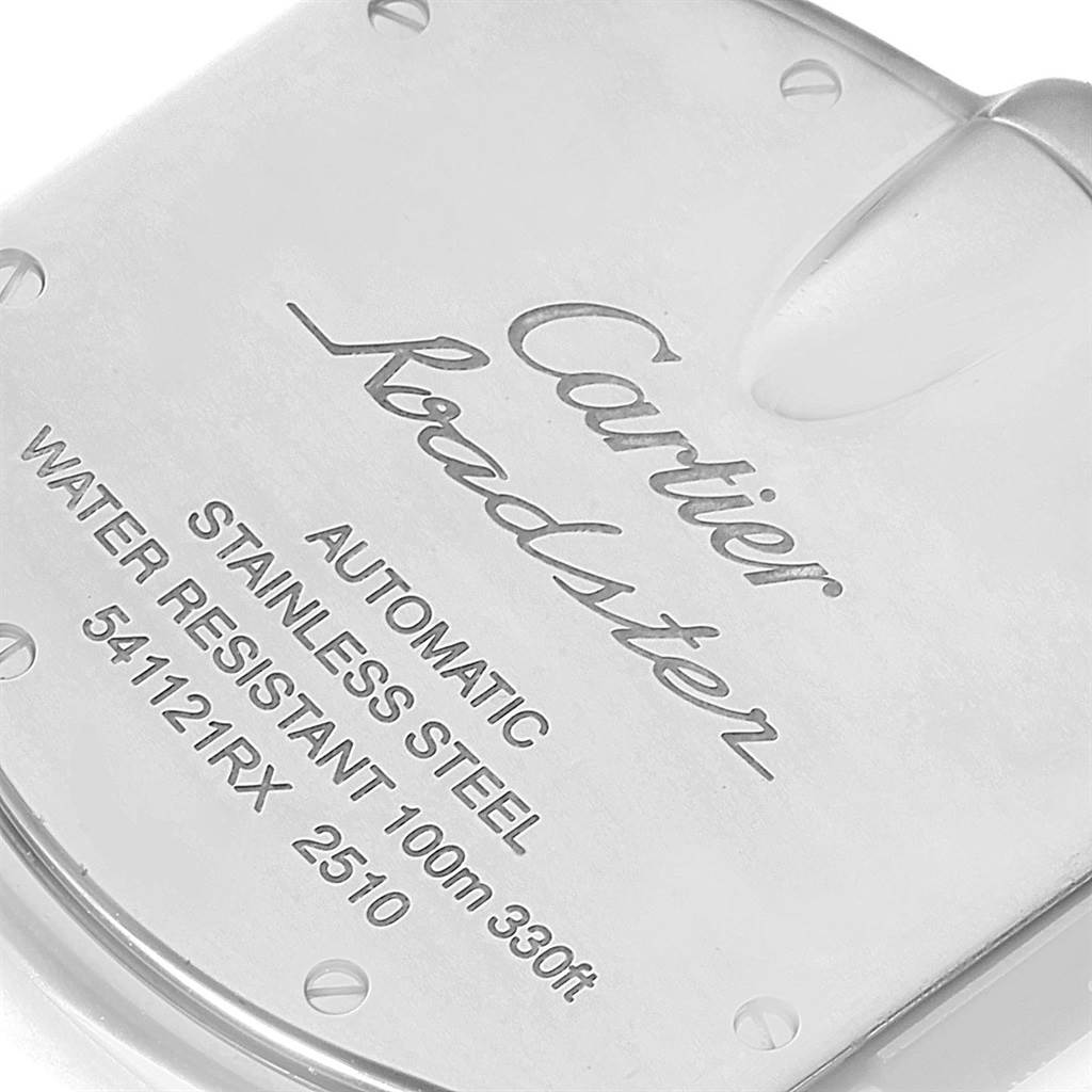 This image shows the back case of a Cartier Roadster W62025V3 Men
s Stainless Steel Silver Dial W62025V3 Men
s Stainless Steel Silver Dial watch.