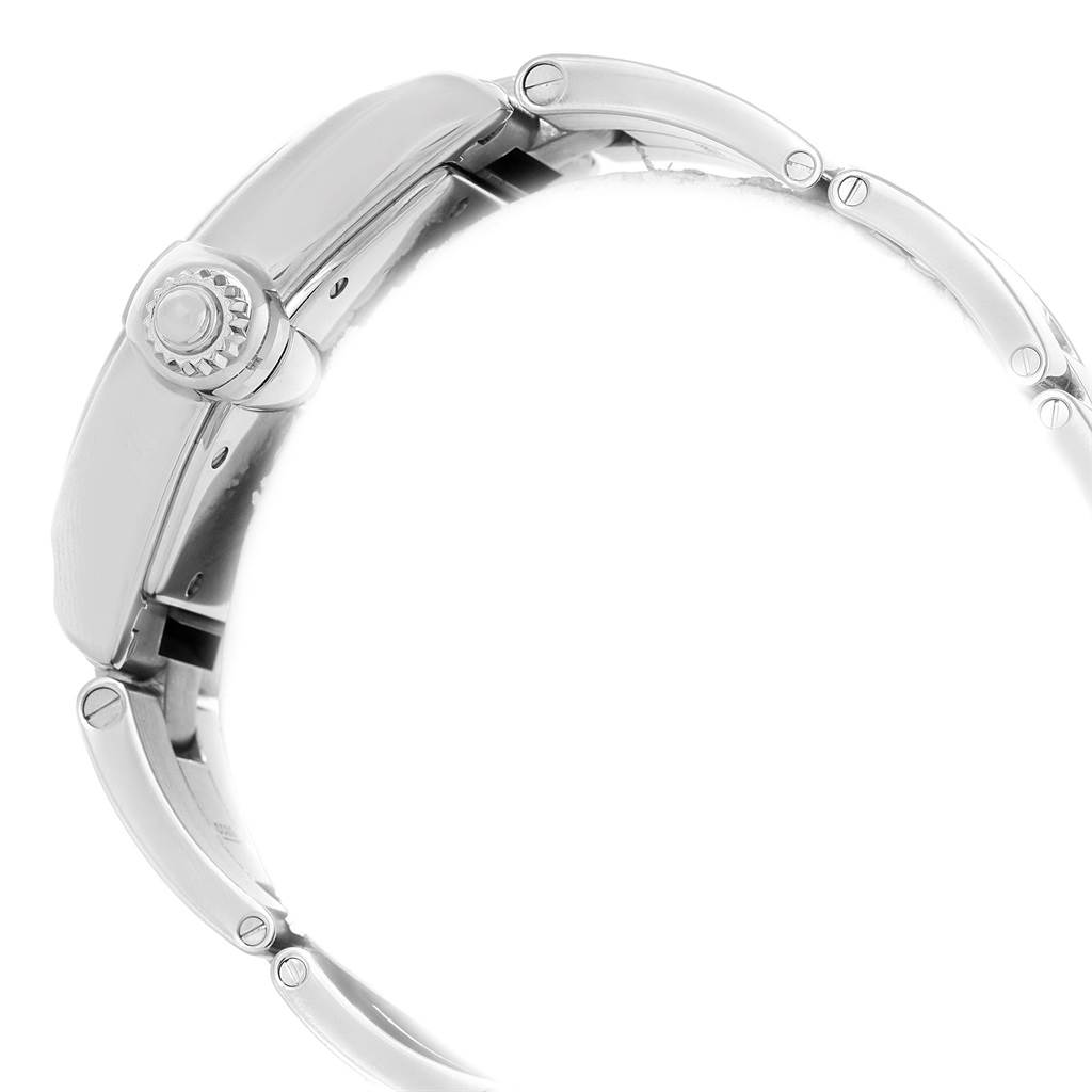 The image shows the side view of the Cartier Roadster W62002V3 Men
s Stainless Steel Black Dial W62002V3 Men
s Stainless Steel Black Dial watch, showcasing part of the case and bracelet.