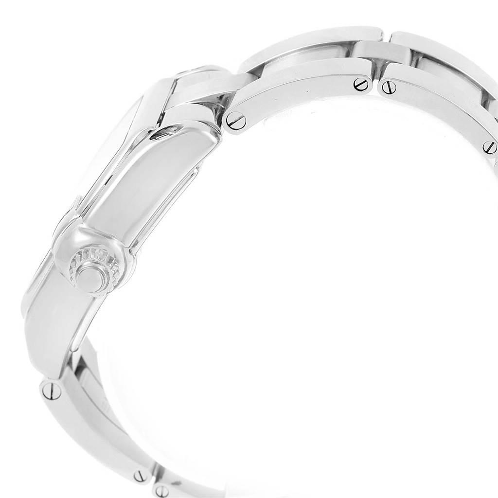 The image shows a side view of the Cartier Roadster W62048V3 Men's Stainless Steel Blue Dial W62048V3 Men's Stainless Steel Blue Dial watch, focusing on the crown and part of the bracelet.