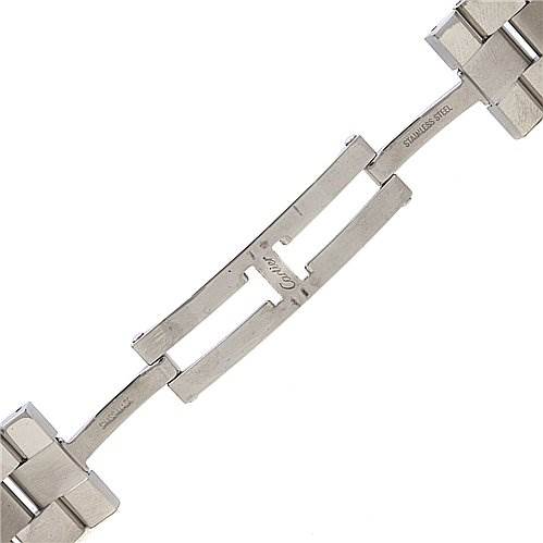 This image shows a close-up of the stainless steel bracelet clasp of the Cartier Roadster W62025V3 Men's Stainless Steel Black Dial W62025V3 Men's Stainless Steel Black Dial watch.