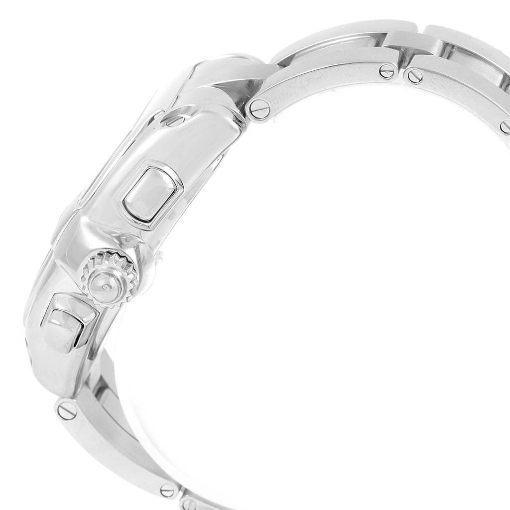 The image shows a side view of the Cartier Roadster W62020X6 Men's Stainless Steel Black Dial W62020X6 Men's Stainless Steel Black Dial watch, highlighting the crown and part of the metal bracelet.