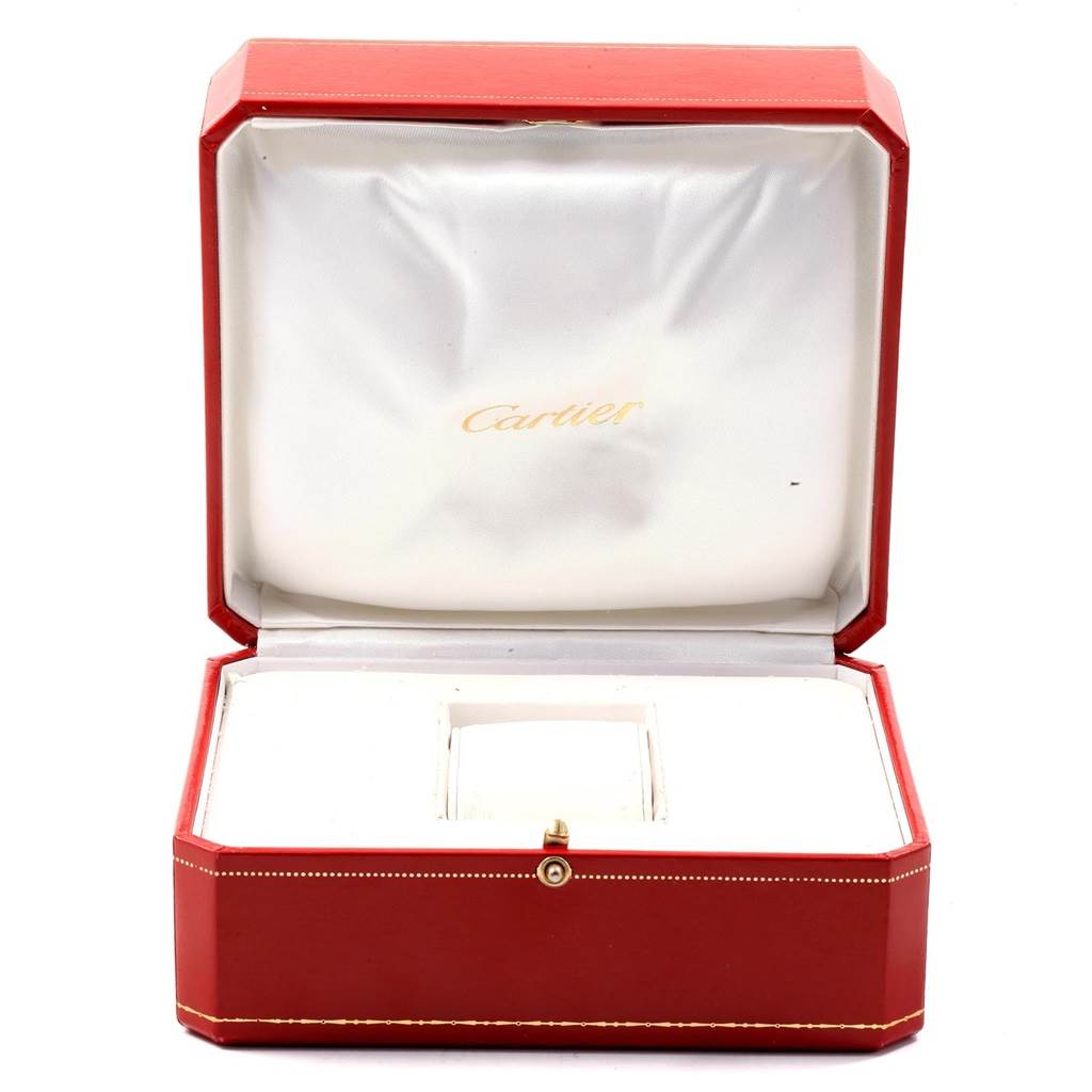 The image features an open red Cartier box, designed to hold the Cartier Roadster W6206012 Men
s Stainless Steel Blue Dial W6206012 Men
s Stainless Steel Blue Dial watch, without the watch inside.