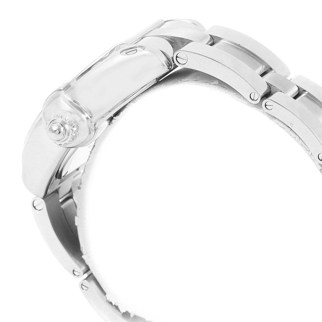 The image shows the side view of the bracelet and crown of a Cartier Roadster W6206012 Men
s Stainless Steel Blue Dial W6206012 Men
s Stainless Steel Blue Dial watch.