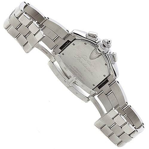 The image shows the back and bracelet of the Cartier Roadster W62019X6 Men's Stainless Steel Silver Dial W62019X6 Men's Stainless Steel Silver Dial watch, angled to display the clasp and rear case.