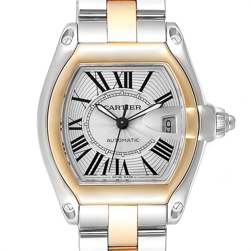 Cartier Roadster Yellow Gold Steel Automatic Mens Watch W62031Y4 Box SwissWatchExpo