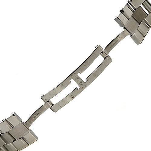 This image shows a close-up of the metal bracelet clasp for the Roadster model by Cartier.