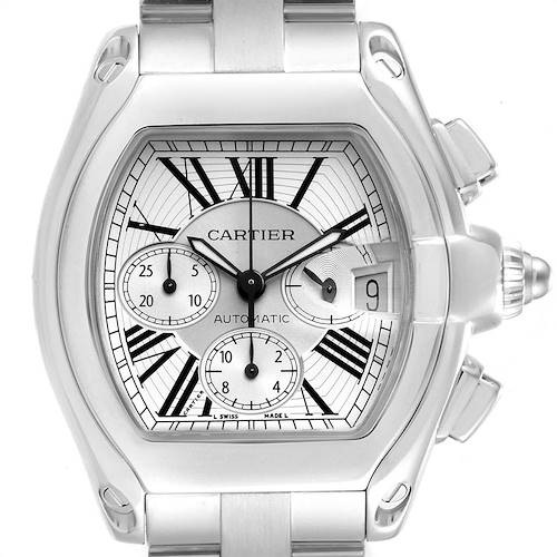 Photo of Cartier Roadster XL Chronograph Silver Dial Mens Watch W62019X6 Box