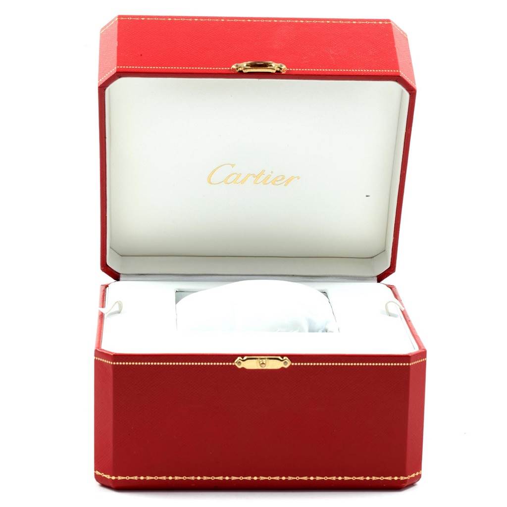 The image shows an open red Cartier box for the Roadster model watch, displaying its interior.