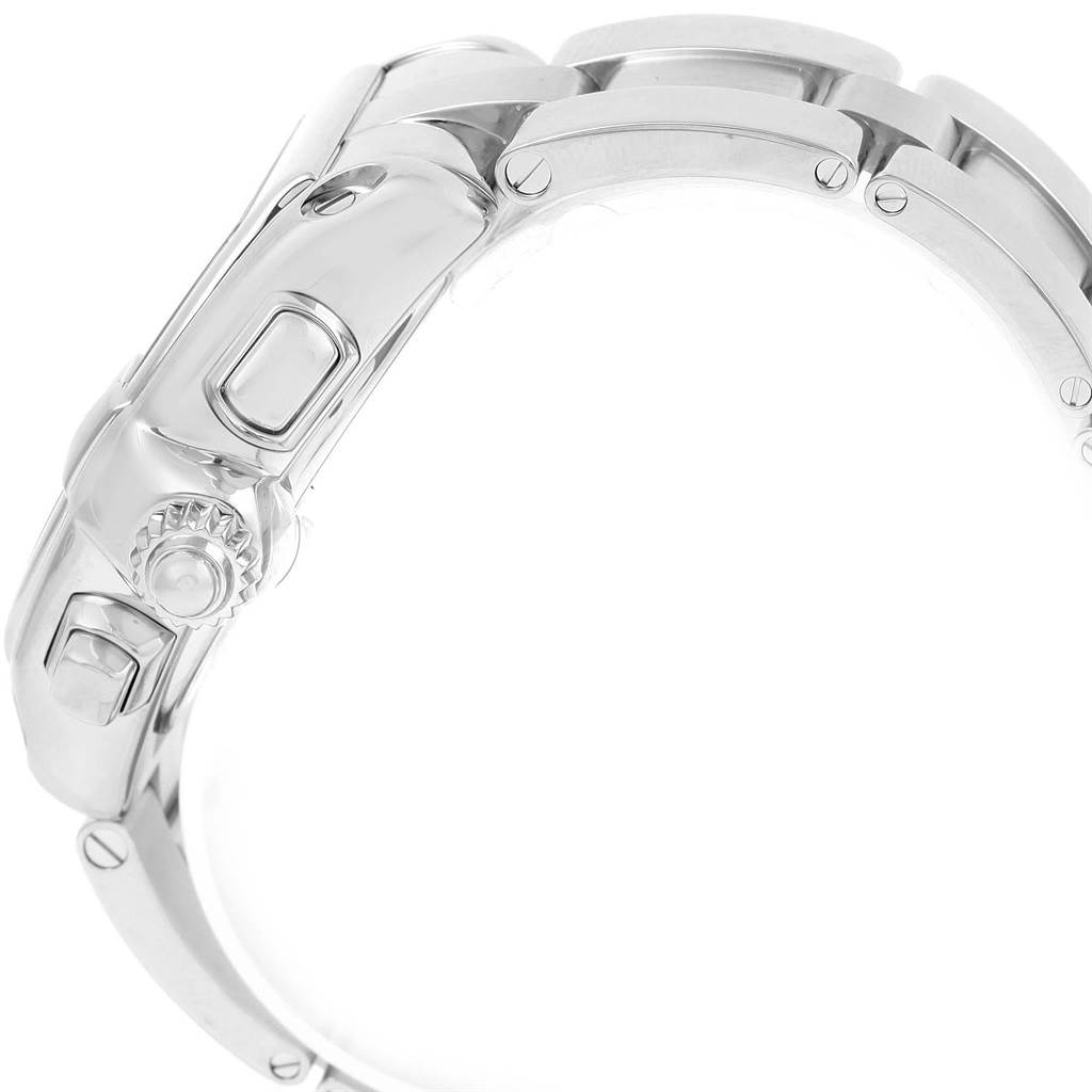 The image shows a side view of the Cartier Roadster W62020X6 Men's Stainless Steel Black Dial W62020X6 Men's Stainless Steel Black Dial watch, featuring the crown and part of the bracelet.