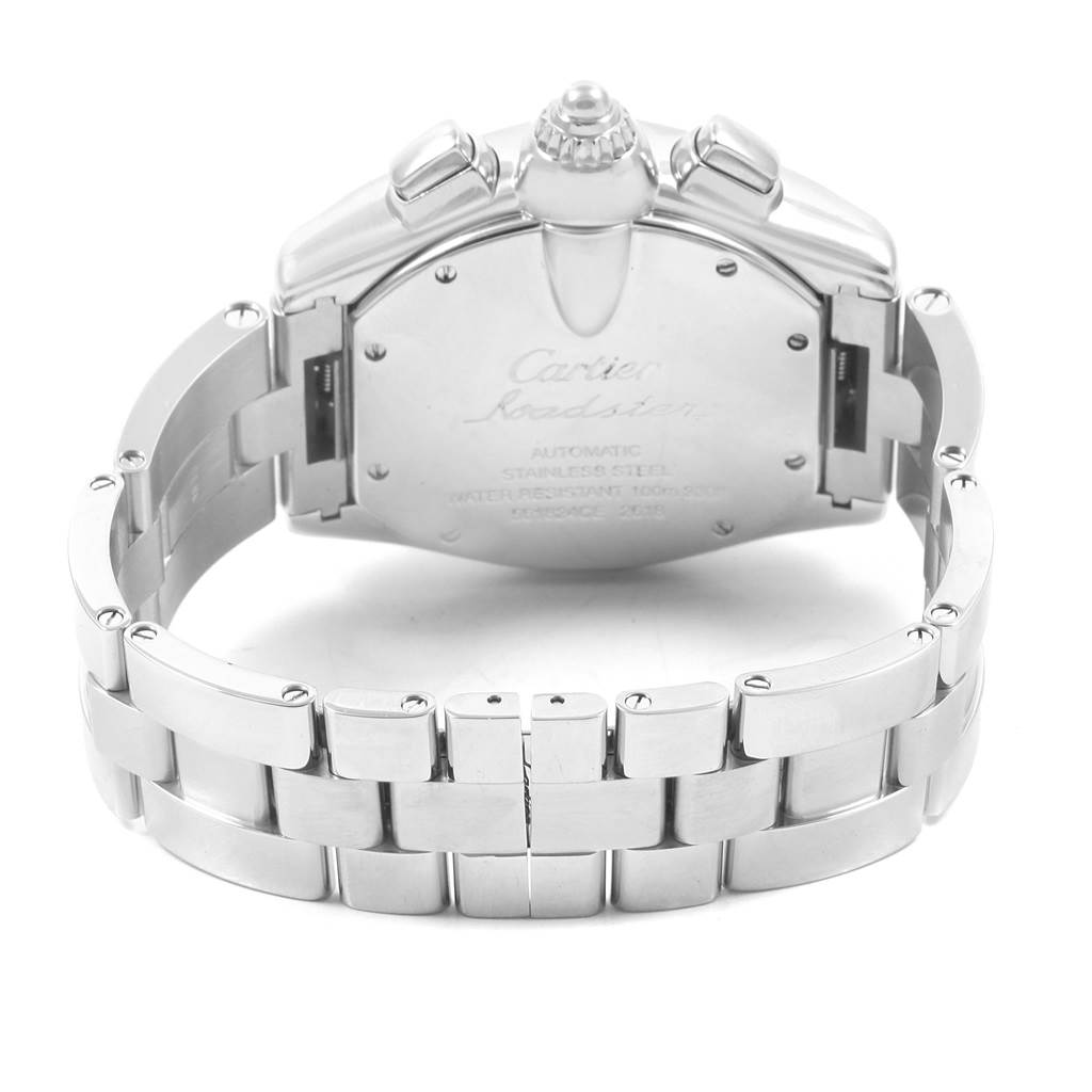 This image shows the back side and the bracelet of the Cartier Roadster W62019X6 Men's Stainless Steel Silver Dial W62019X6 Men's Stainless Steel Silver Dial watch.