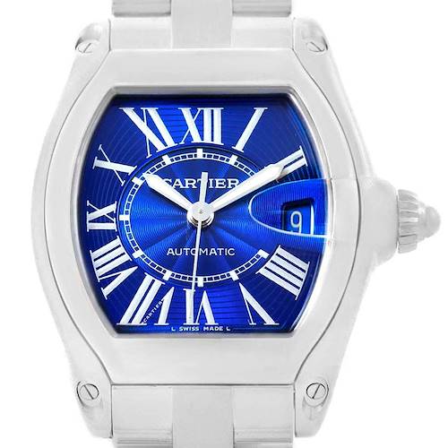 Photo of Cartier Roadster Blue Dial Steel Mens Watch W62048V3 Box Papers