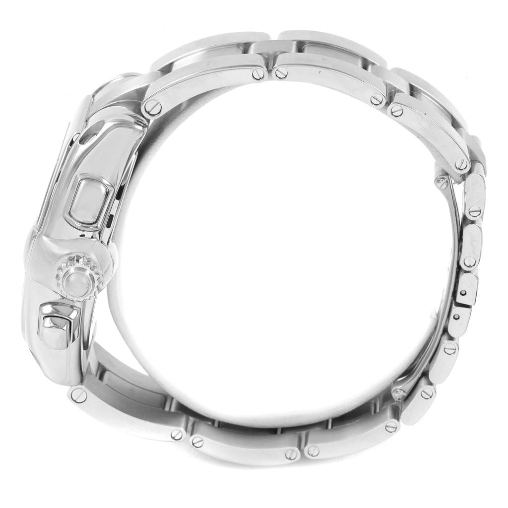 The image shows a side view of the Cartier Roadster W62020X6 Men
s Stainless Steel Black Dial W62020X6 Men
s Stainless Steel Black Dial watch displaying the bracelet, case, crown, and pushers.