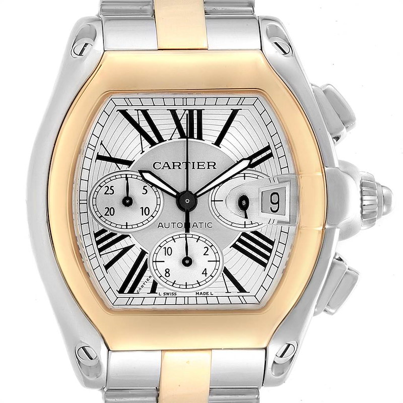 Cartier Roadster Chronograph Mens Steel Yellow Gold Watch W62027Z1 SwissWatchExpo