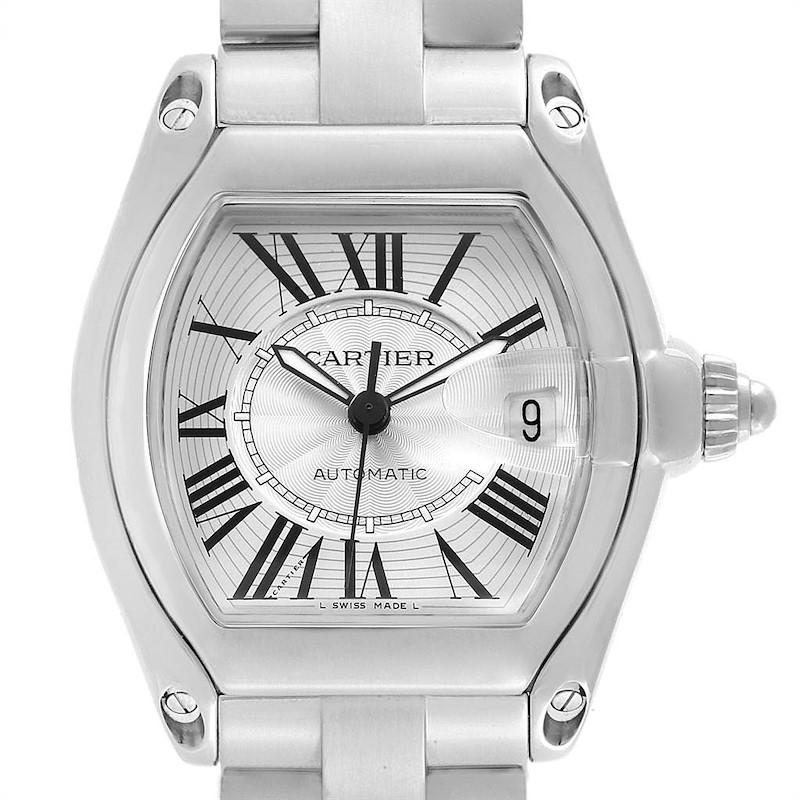 Cartier Roadster Silver Dial Large Steel Mens Watch W62025V3 SwissWatchExpo