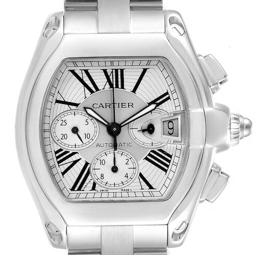 Photo of Cartier Roadster XL Chronograph Steel Mens Watch W62019X6 Box Papers
