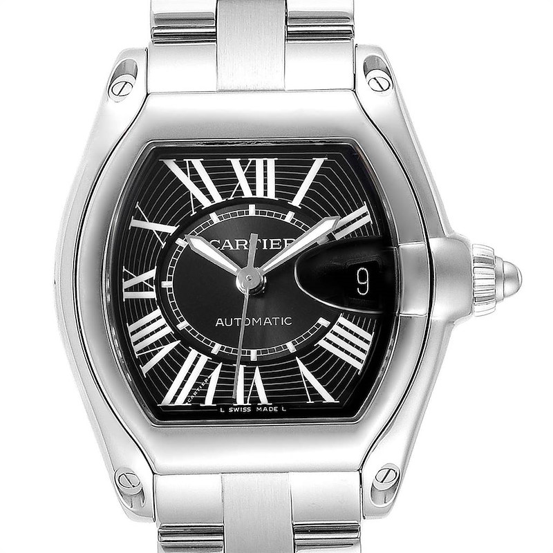 Cartier Roadster Black Dial Large Steel Mens Watch W62041V3 Box SwissWatchExpo
