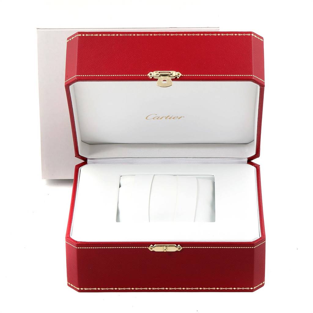 The image shows an open red Cartier box for the Roadster model, with no watch inside.
