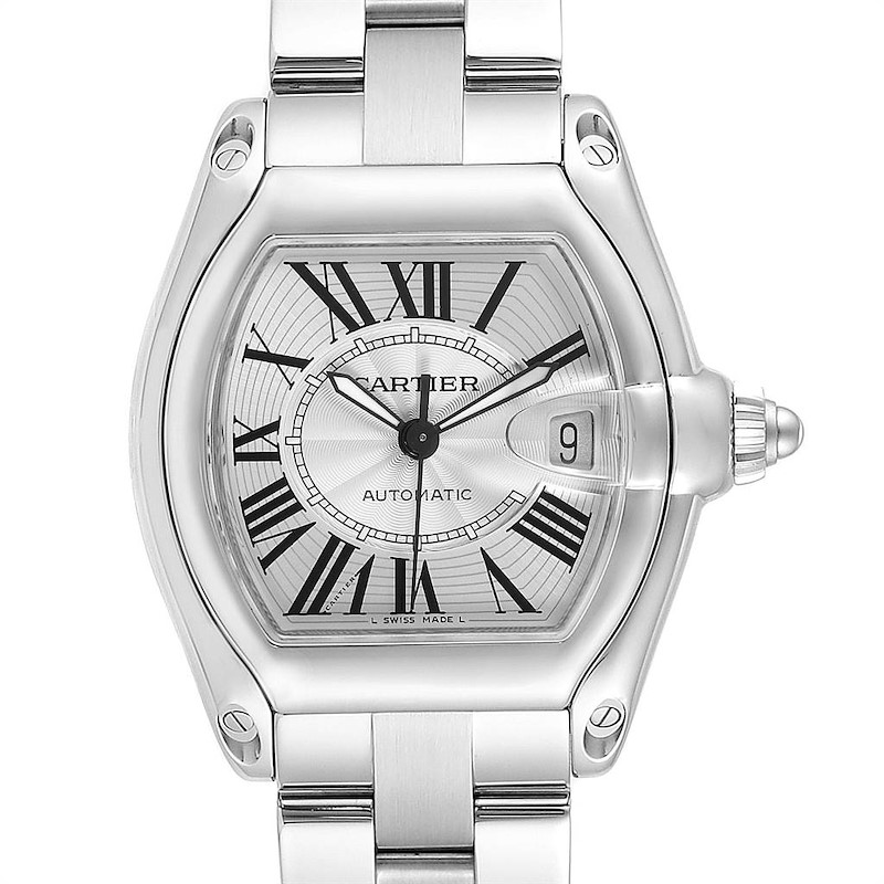 Cartier Roadster Silver Dial Large Steel Mens Watch W62025V3 SwissWatchExpo