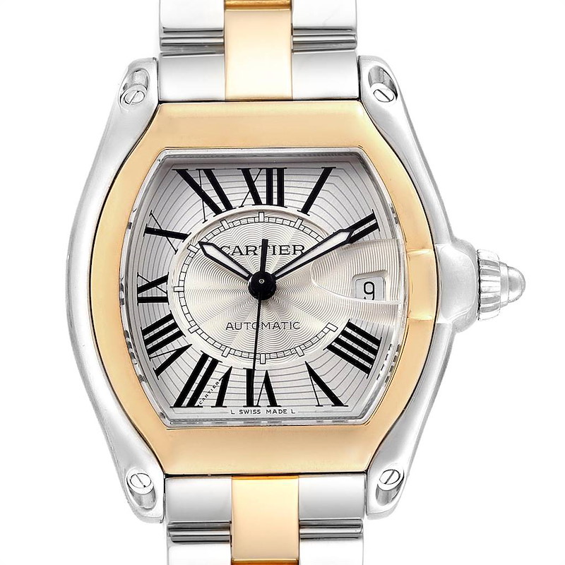 Cartier Roadster Yellow Gold Steel Automatic Mens Watch W62031Y4 Box SwissWatchExpo