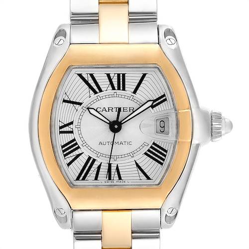 Photo of Cartier Roadster Yellow Gold Steel Silver Dial Mens Watch W62031Y4 Box