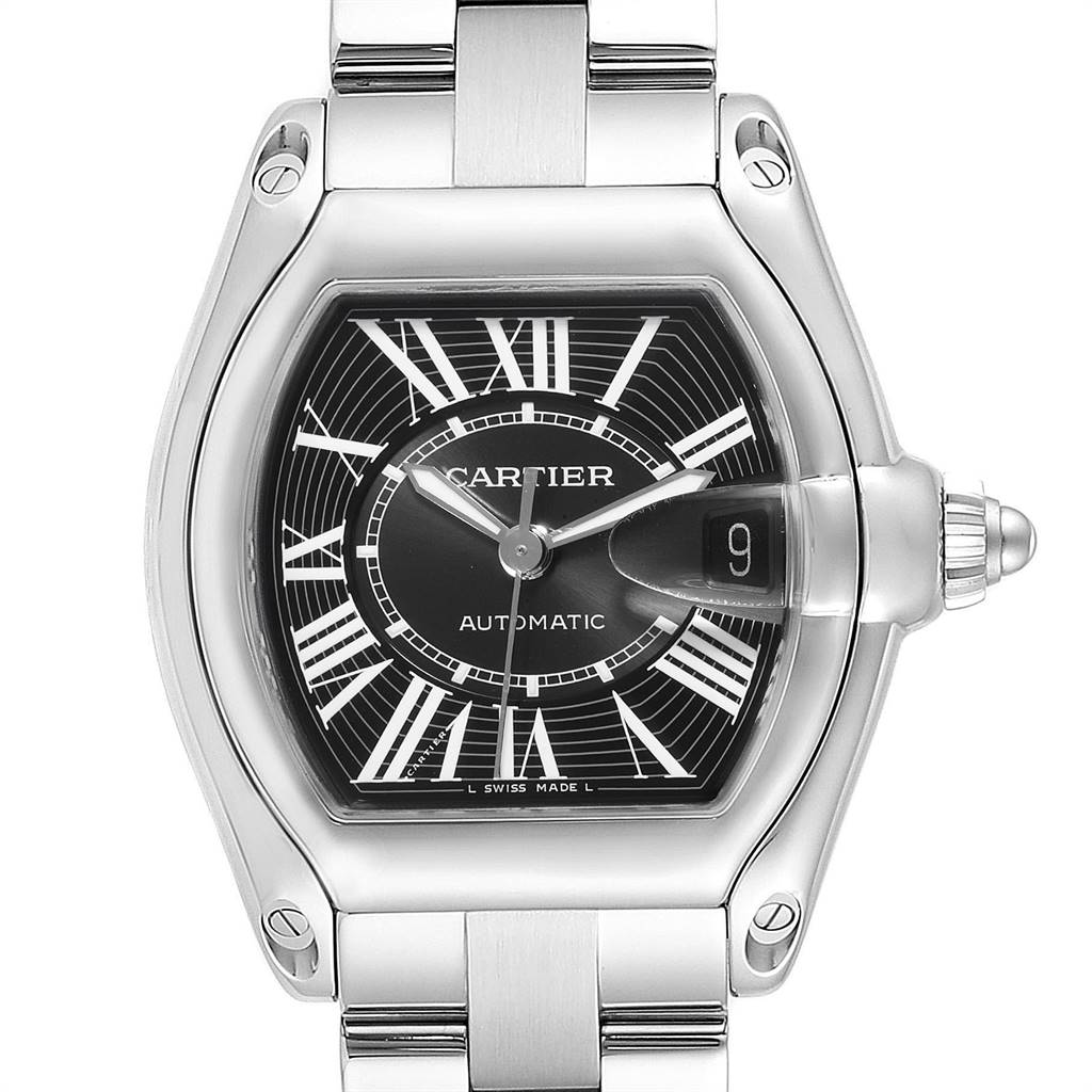 Cartier Roadster Black Dial Large Steel Mens Watch W62041V3 Box ...