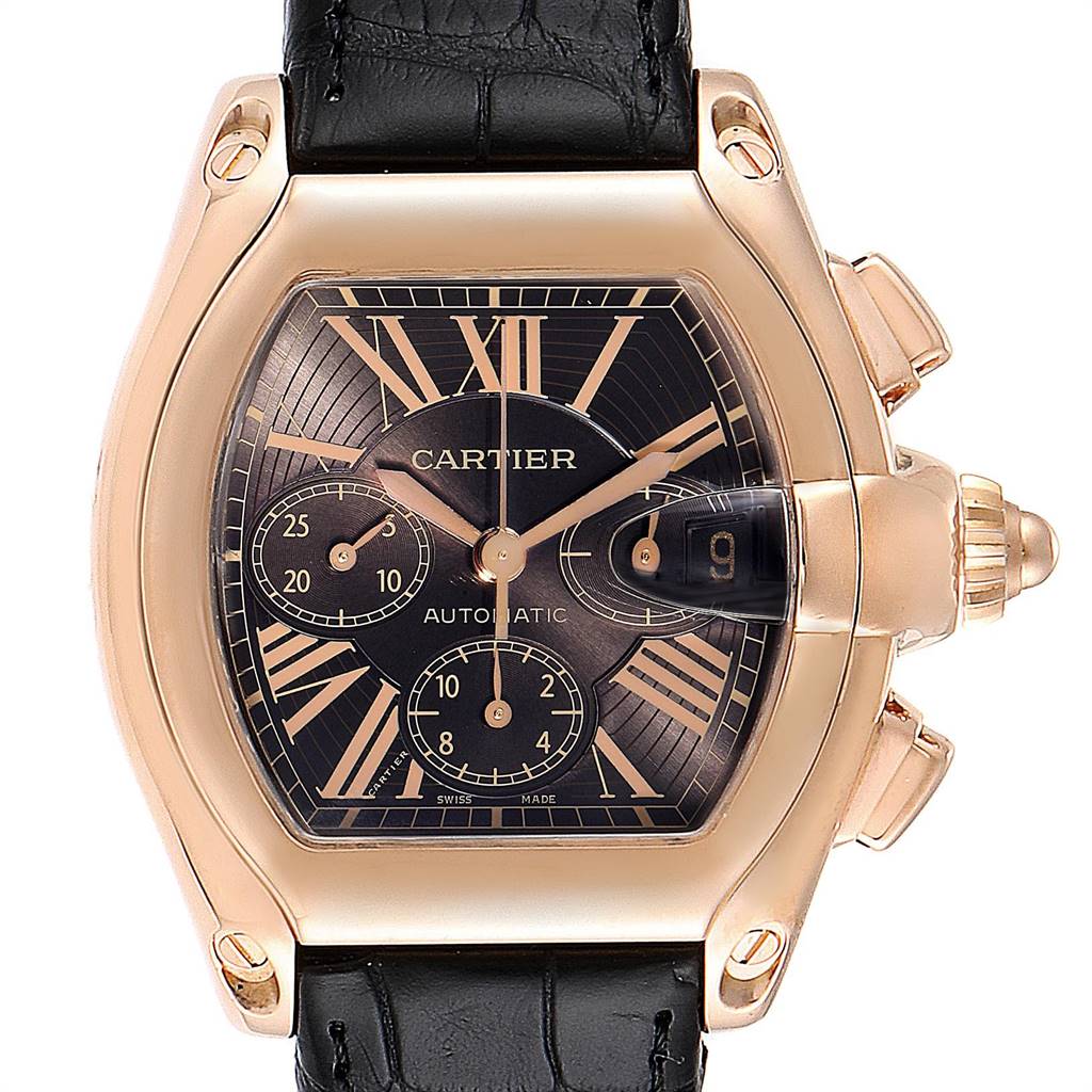 Cartier Roadster Chronograph Xl 18k Rose Gold Mens Watch W62042y5 25666 F 