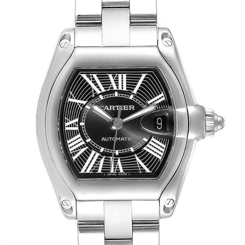 Cartier Roadster Black Dial Large Steel Mens Watch W62041V3 Box SwissWatchExpo