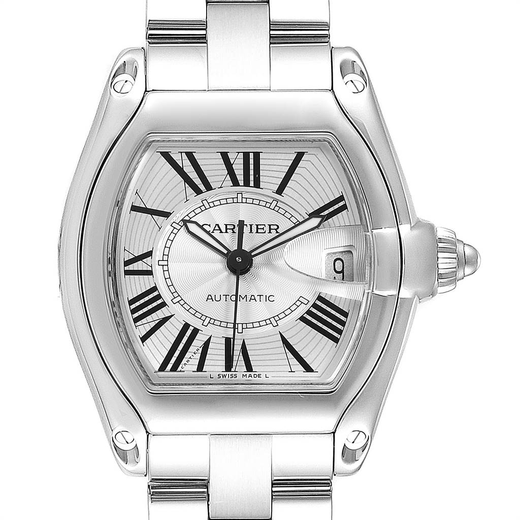 Cartier Roadster Silver Dial Blue Hands Large Steel Mens Watch W62025V3 ...