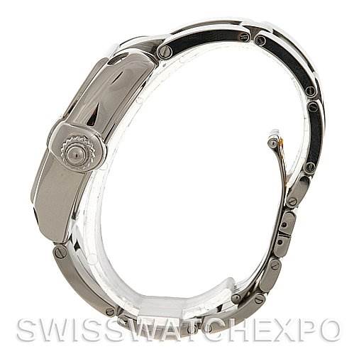 The image shows a side view of the Cartier Roadster W62032X6 Men's Stainless Steel Silver Dial W62032X6 Men's Stainless Steel Silver Dial watch, highlighting the crown and part of the metal bracelet.