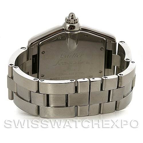 This image shows the back view and bracelet of the Cartier Roadster W62025V3 Men's Stainless Steel Silver Dial W62025V3 Men's Stainless Steel Silver Dial watch.