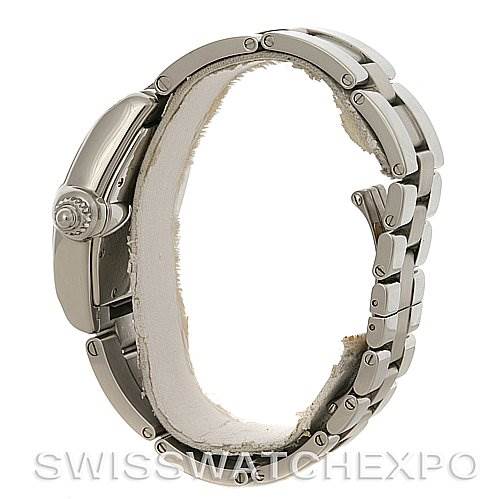 The image shows a side profile of the Cartier Roadster W62025V3 Men's Stainless Steel Silver Dial W62025V3 Men's Stainless Steel Silver Dial watch, highlighting its crown, case, and metal bracelet.