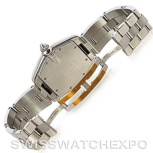 This image shows the back and bracelet of a Cartier Roadster W62025V3 Men's Stainless Steel Silver Dial W62025V3 Men's Stainless Steel Silver Dial watch, focusing on the clasp and links.