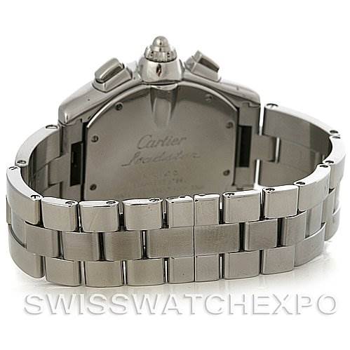 This image shows the back view of a Cartier Roadster W62019X6 Men's Stainless Steel Silver Dial W62019X6 Men's Stainless Steel Silver Dial watch, highlighting the bracelet and the back case.