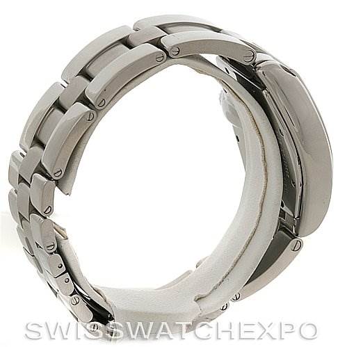The image shows a side view of the stainless steel bracelet and clasp of a Cartier Roadster W62025V3 Men's Stainless Steel Silver Dial W62025V3 Men's Stainless Steel Silver Dial watch.