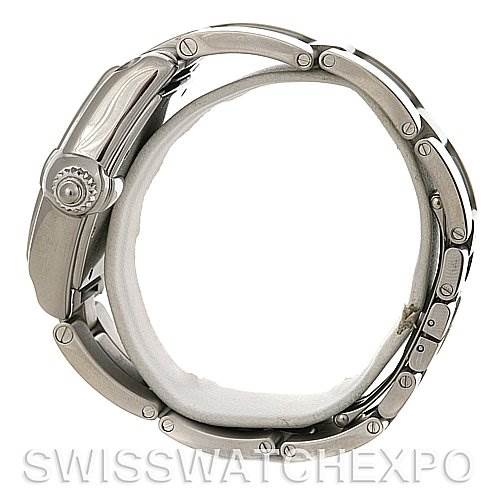 The image shows a side view of a Cartier Roadster W62025V3 Men's Stainless Steel Silver Dial W62025V3 Men's Stainless Steel Silver Dial watch, highlighting the case, crown, and metal bracelet.