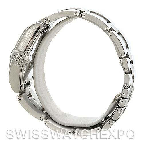 This image shows a side view of the Cartier Roadster W62041V3 Men's Stainless Steel Black Dial W62041V3 Men's Stainless Steel Black Dial watch, highlighting its case, crown, and bracelet.