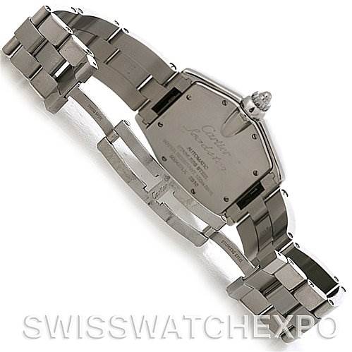 This image shows the back and bracelet of a Cartier Roadster W62025V3 Men
s Stainless Steel Silver Dial W62025V3 Men
s Stainless Steel Silver Dial model watch, viewed from a rear angle.